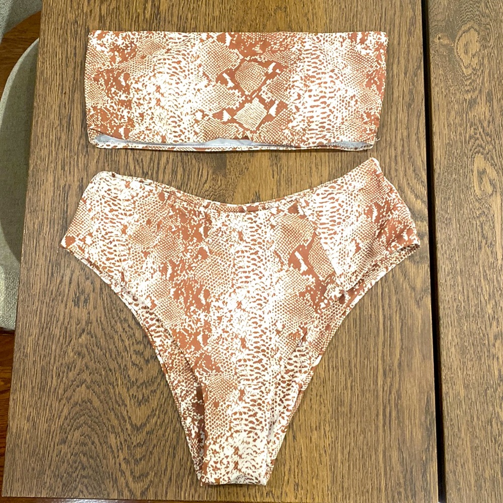 Cheeky High Waisted Bandeau Snakeskin Bikini Size S